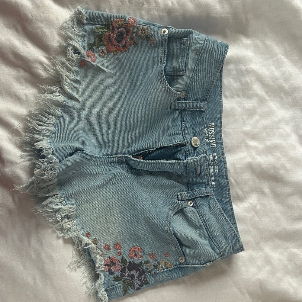 Mossimo Supply Co. Light Blue Jean Shorts with Floral Design